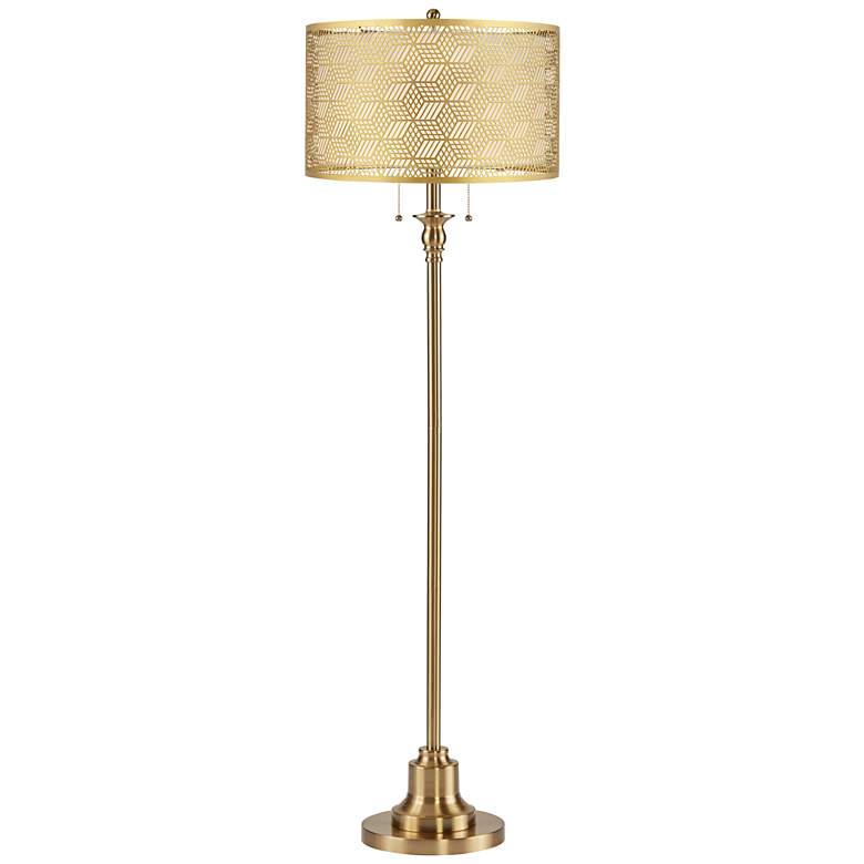 Image 1 Dyna 58"H Antique Brass and Gold Laser Cut Shade 2-Light Floor Lamp