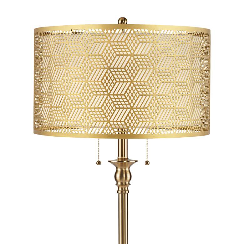 Image 2 Dyna 58"H Antique Brass and Gold Laser Cut Shade 2-Light Floor Lamp more views