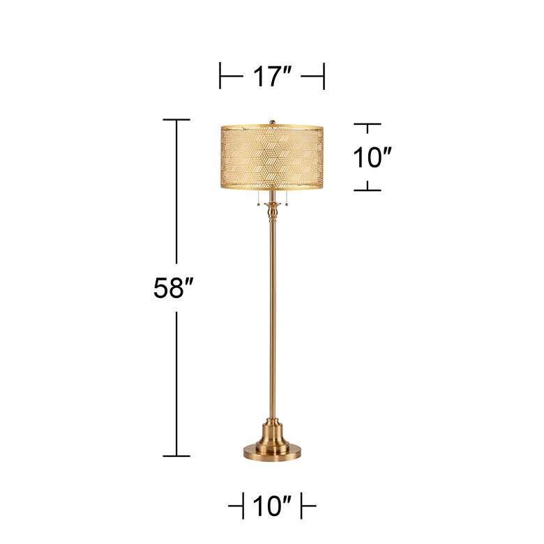 Image 5 Dyna 58"H Antique Brass and Gold Laser Cut Shade 2-Light Floor Lamp more views