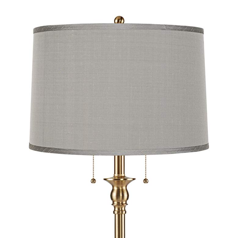 Image 2 Dyna 58"H Antique Brass and Gray Faux Silk Shade 2-Light Floor Lamp more views