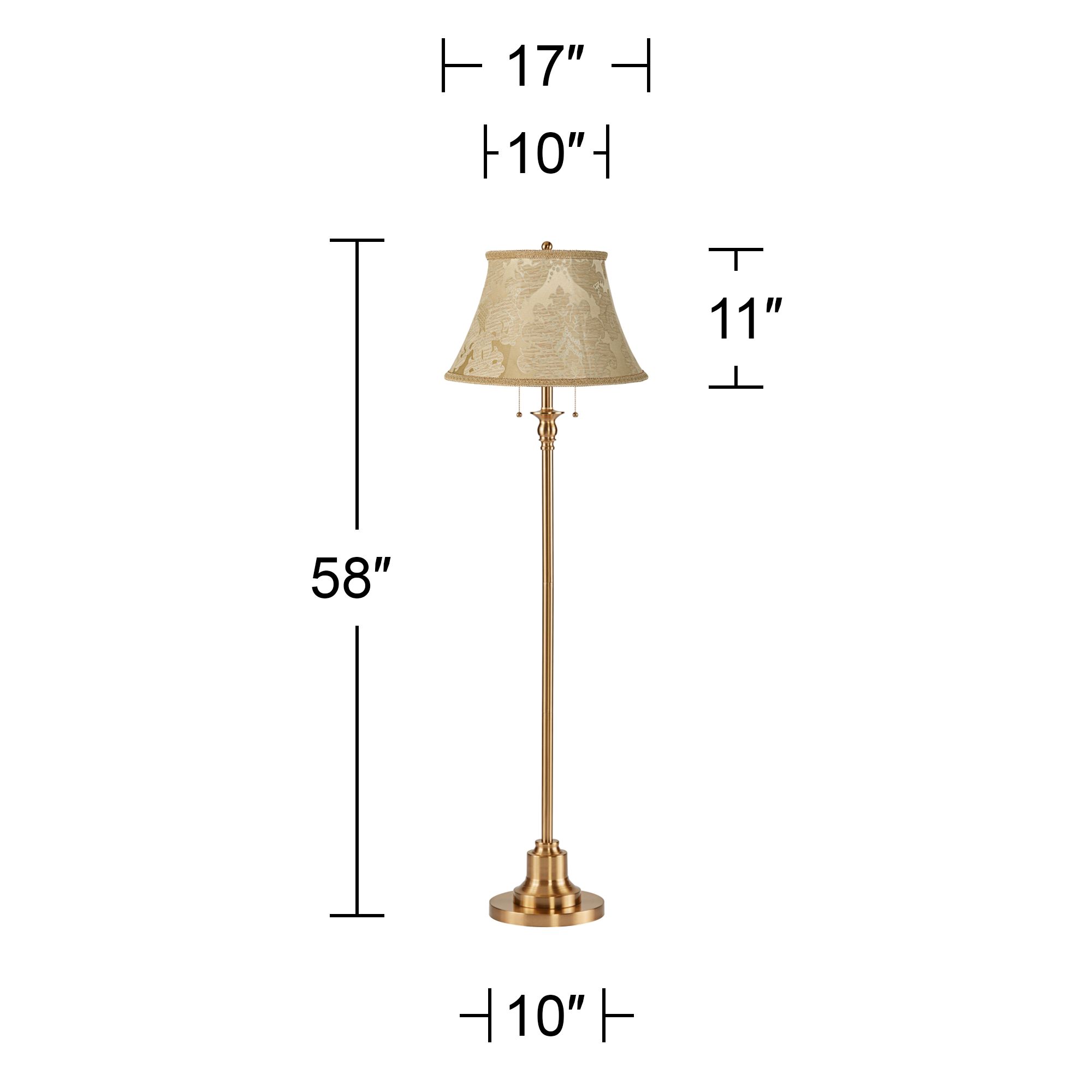 Image 5 Dyna 58"H Antique Brass and Ivory Brocade Shade 2-Light Floor Lamp more views