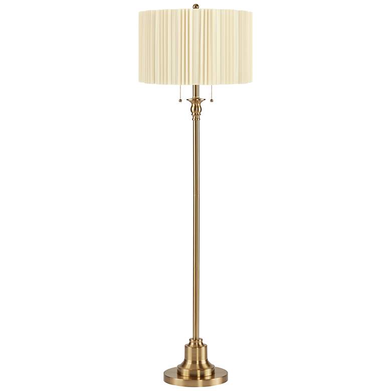 Image 1 Dyna 58"H Antique Brass and Ivory Brussels Shade 2-Light Floor Lamp