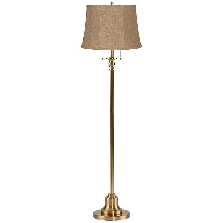 Image 1 Dyna 58"H Antique Brass and Natural Burlap Shade 2-Light Floor Lamp