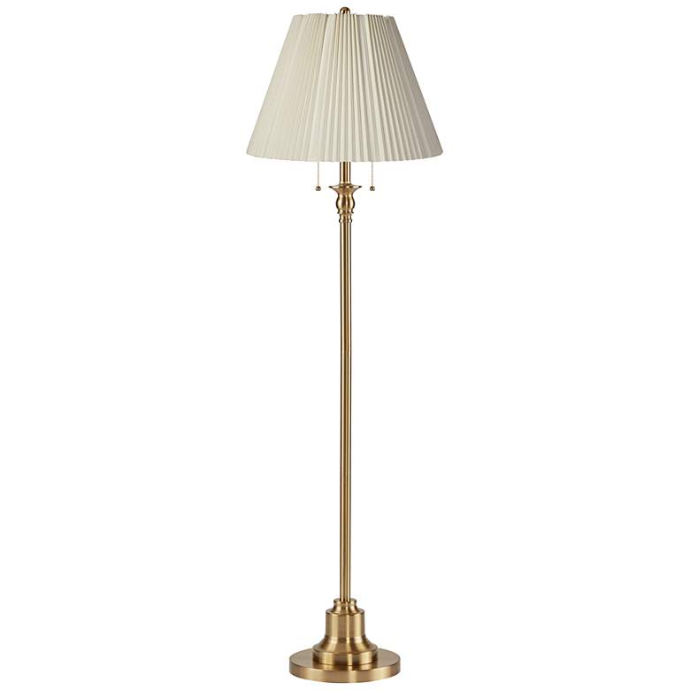 Image 1 Dyna 58"H Antique Brass and Off-White Knife Pleated 2-Light Floor Lamp