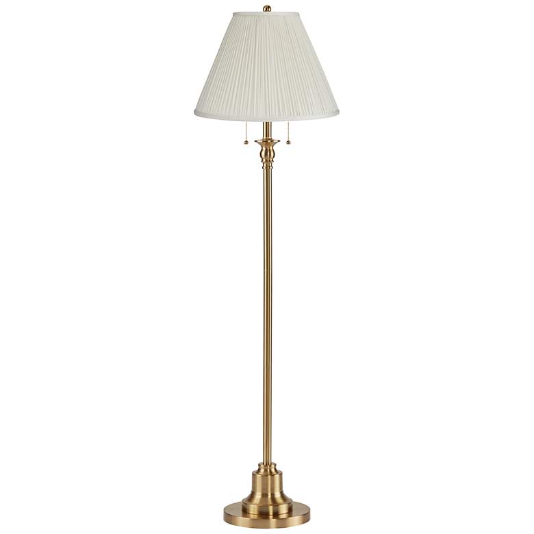Image 1 Dyna 58"H Antique Brass and Off-White Pleated Shade 2-Light Floor Lamp