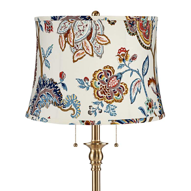 Image 2 Dyna 58"H Antique Brass and Paisley Floral Shade 2-Light Floor Lamp more views