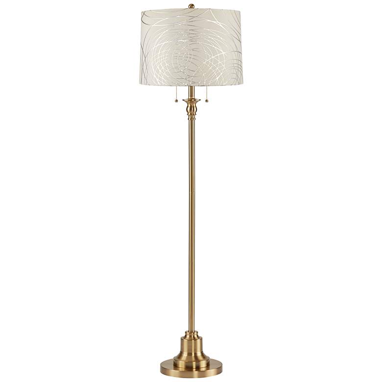 Image 1 Dyna 58"H Antique Brass and Silver Circles Shade 2-Light Floor Lamp