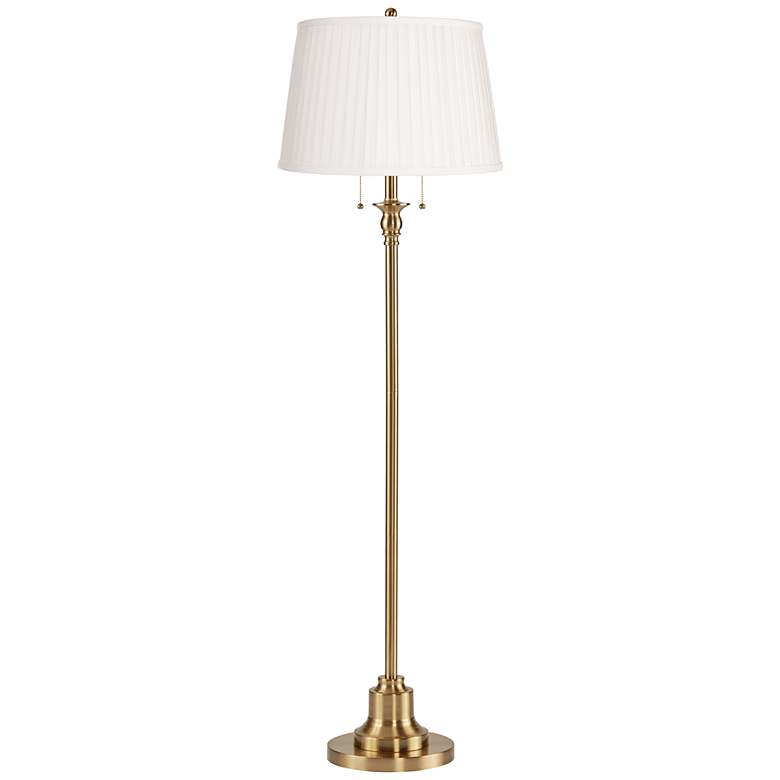 Image 1 Dyna 58"H Antique Brass and White Pleated Shade 2-Light Floor Lamp