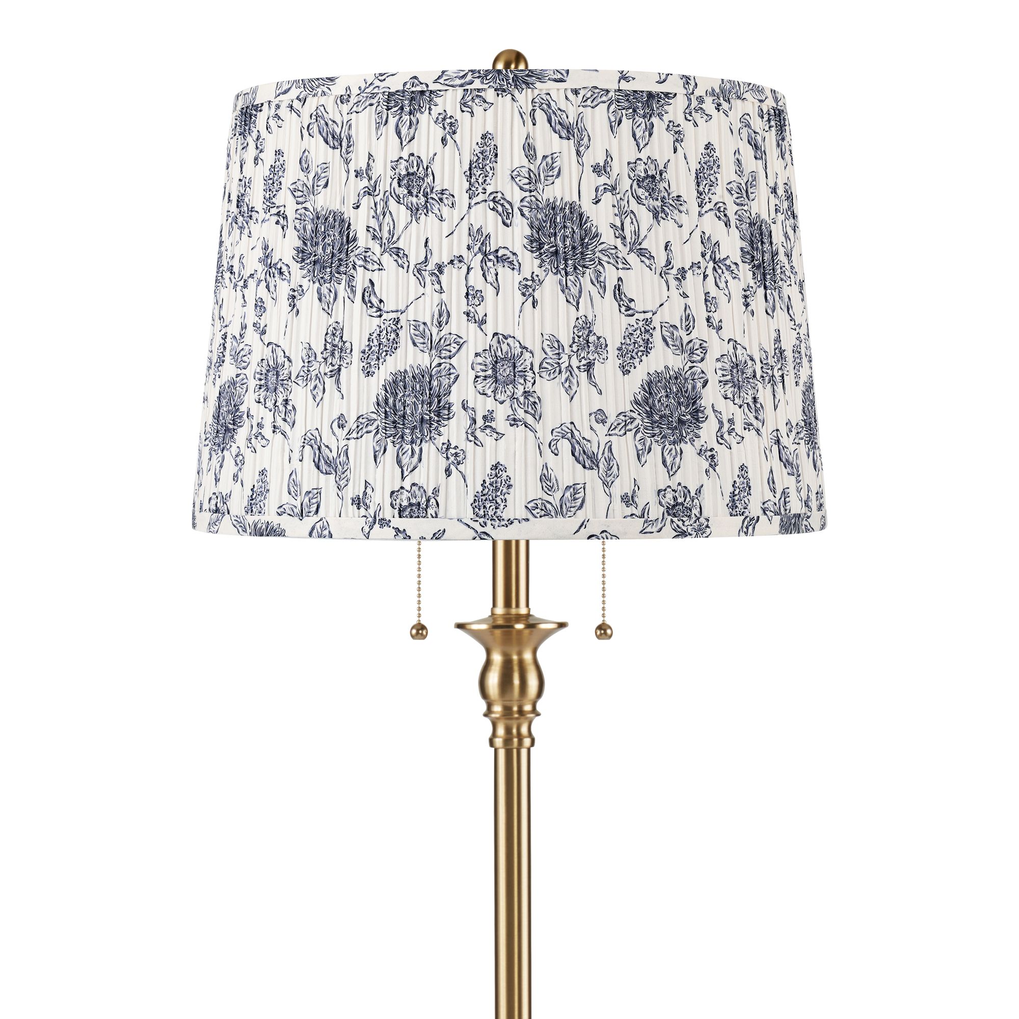 Image 2 Dyna Antique Brass Floor Lamp with Cobalt Blue and White Shade more views