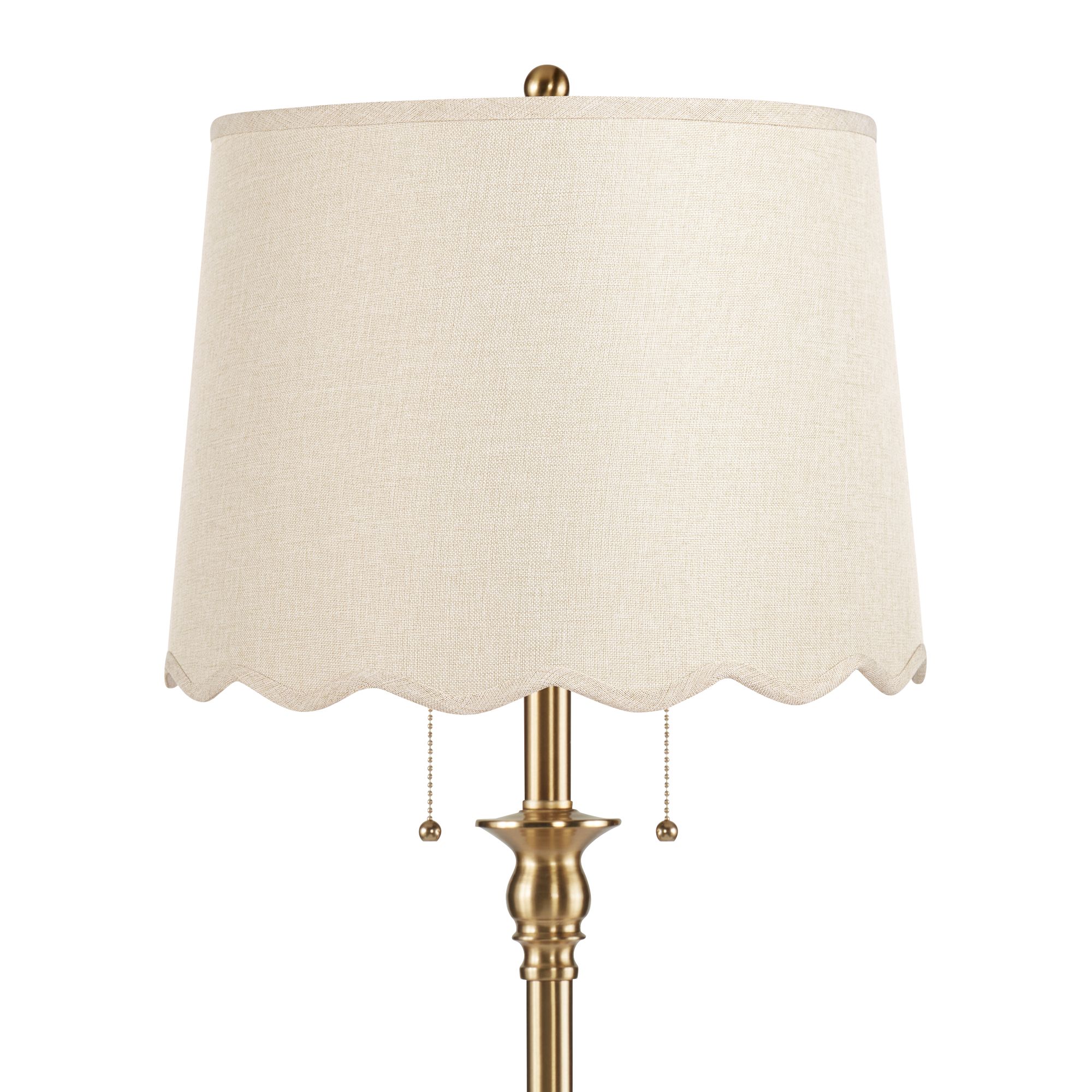 Image 2 Dyna Antique Brass Floor Lamp with Cream Scallop Shade more views
