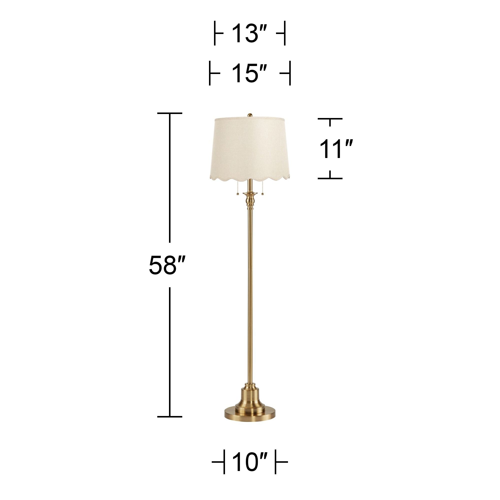 Image 5 Dyna Antique Brass Floor Lamp with Cream Scallop Shade more views