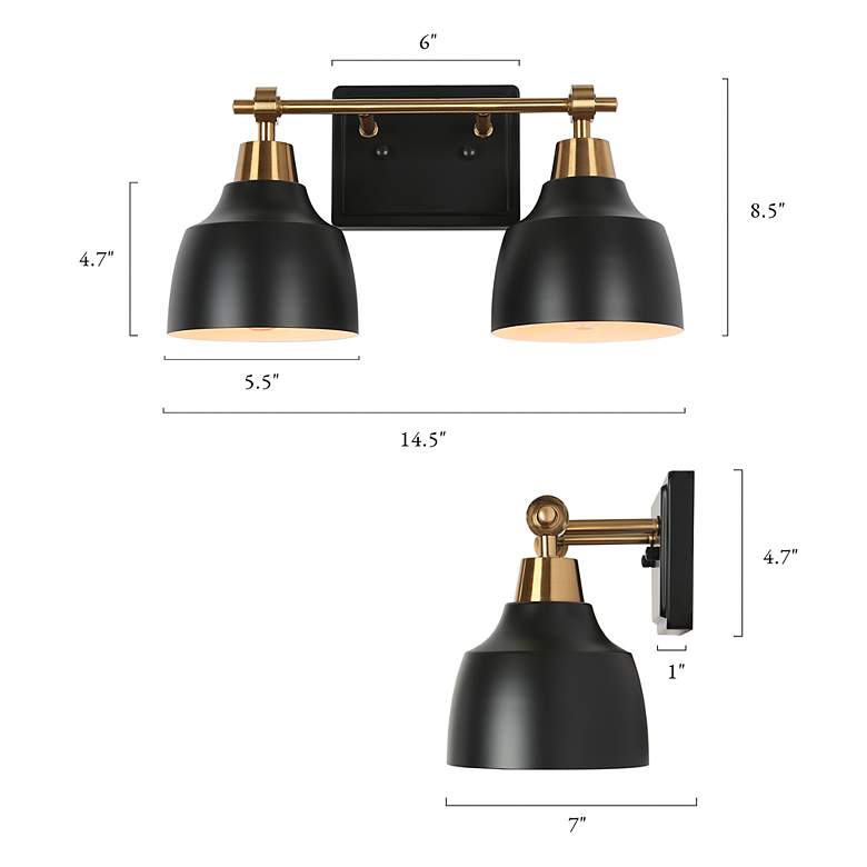 Image 6 Dyra 2-Light 14.5 inch Wide Black and Gold Bath Light more views