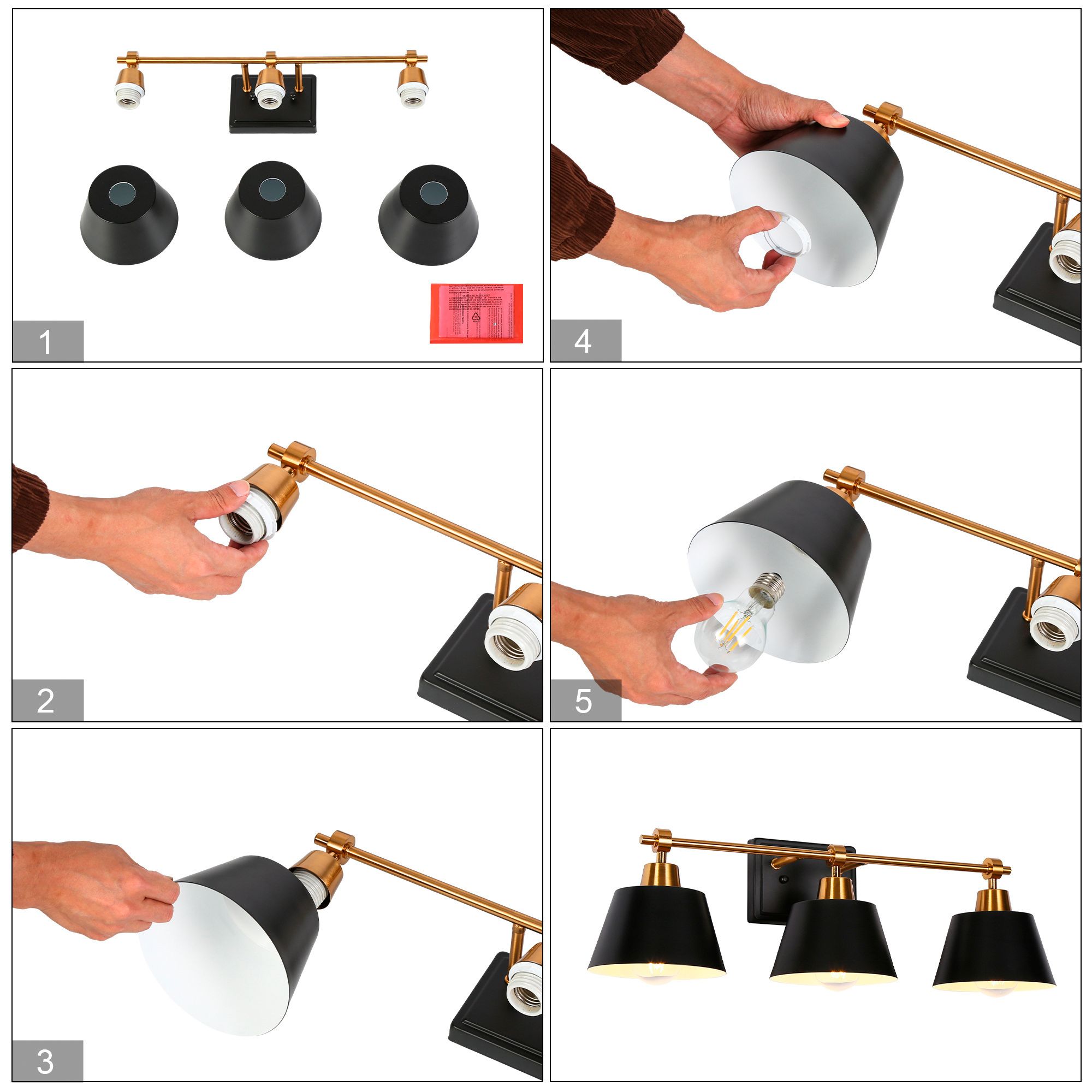 Dyra 3-Light Black Gold Vanity Bath Lights