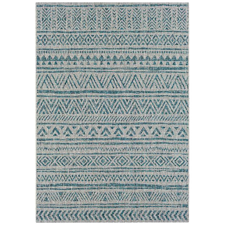 Image 2 Eagean EAG-2307 5'3"x7'7" Aqua and Gray Outdoor Area Rug