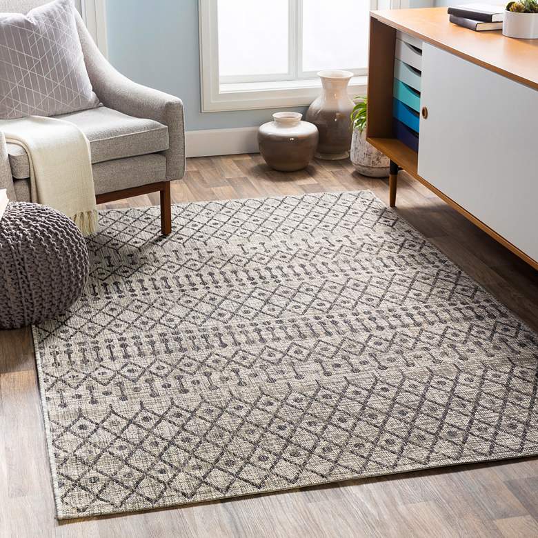 Image 1 Eagean EAG-2334 5'3"x7'7" Black and Taupe Outdoor Area Ru