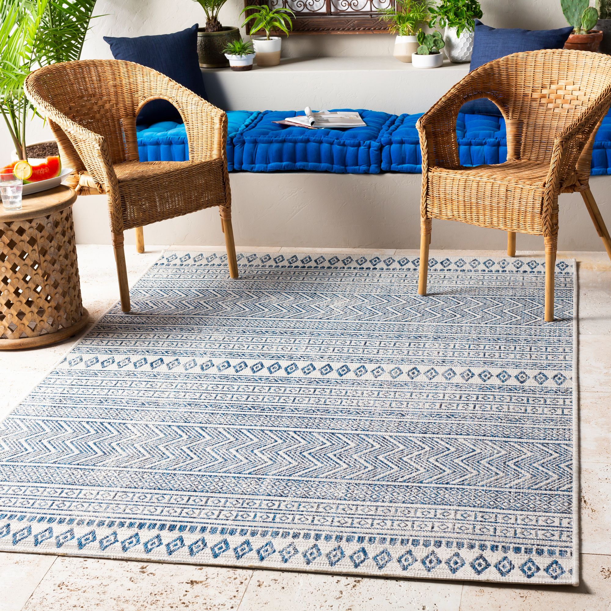Thumbnail1 of Eagean EAG-2344 6'7"x9' Denim and White Outdoor Area Rug