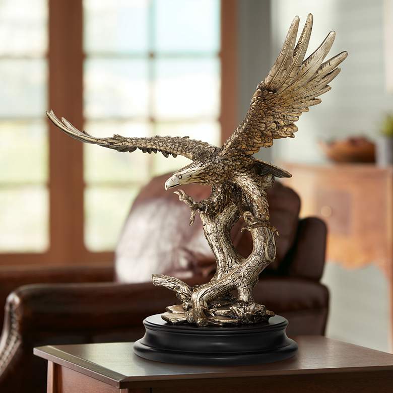 Image 1 Eagle Taking Flight 24 1/2" High Large Golden Sculpture