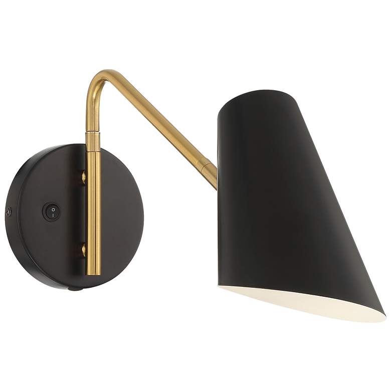 Image 1 Eames 4.75" Wide Black with Antique Brushed Brass  LED Reading Light w