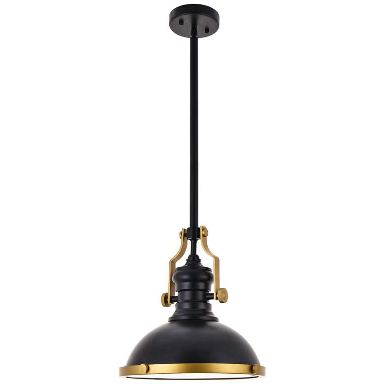 Image 2 Eamon 13" Wide Matte Black and Brass Pendant Light
