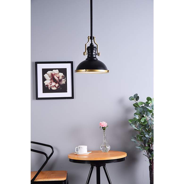 Image 3 Eamon 13" Wide Matte Black and Brass Pendant Light more views