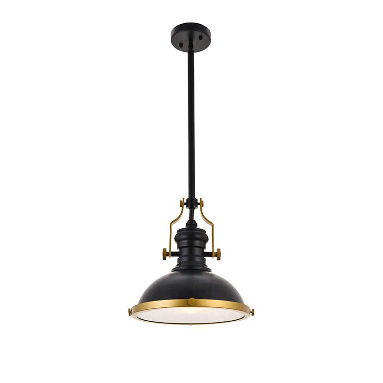 Image 4 Eamon 13" Wide Matte Black and Brass Pendant Light more views