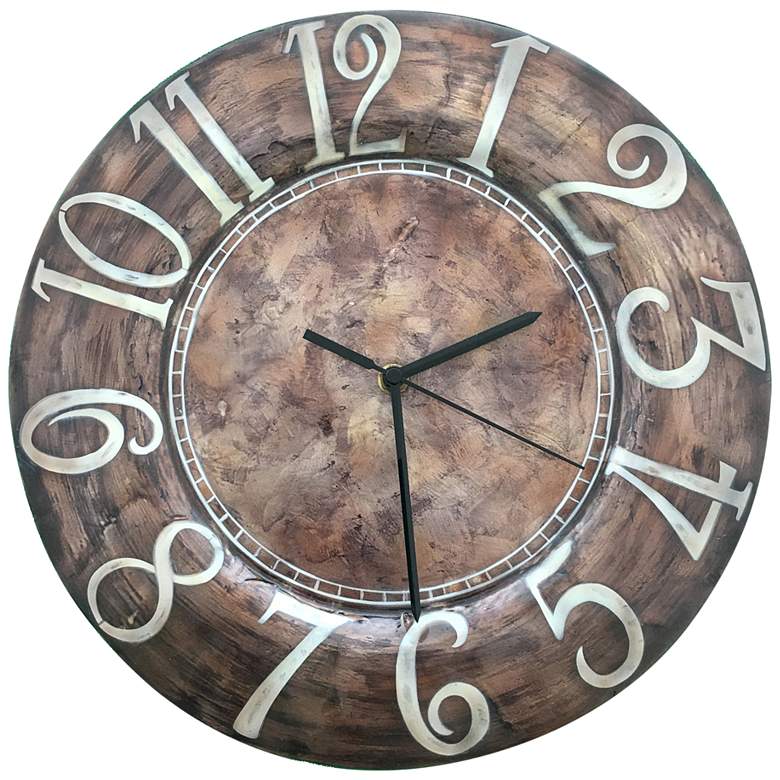Image 2 Eangee 13" Round Distressed Brown Capiz Shell Wall Clock