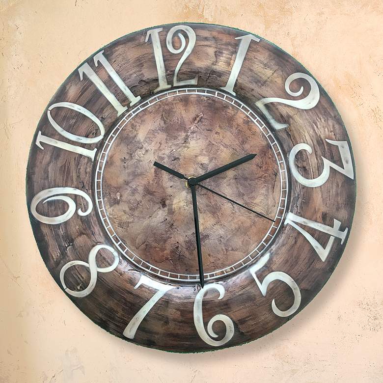 Image 1 Eangee 13" Round Distressed Brown Capiz Shell Wall Clock