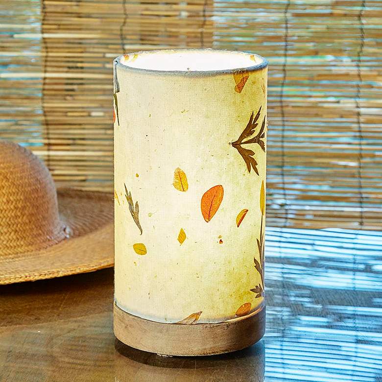 Image 1 Eangee 13"H Paper Cylinder Fern Hand-Made Small Table Lamp