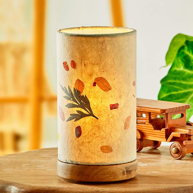 Image 1 Eangee 9"H Paper Cylinder Fern Mini Table Accent Lamp