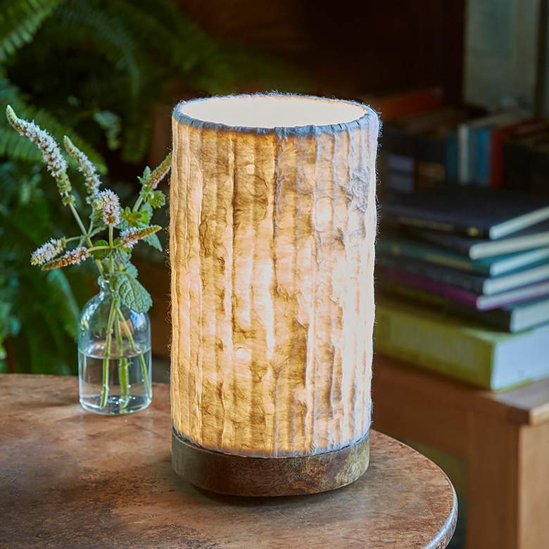 Image 1 Eangee 9"H Paper Cylinder Lines Mini Accent Table Lamp