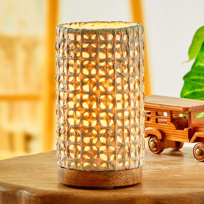 Image 1 Eangee 9 inchH Paper Cylinder Mesh Mini Accent Table Lamp