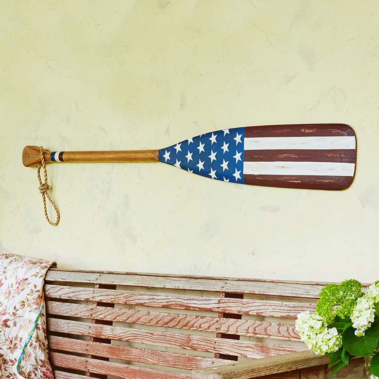 Image 1 Eangee American Flag Oar 60" High Solid Wood Wall Decor