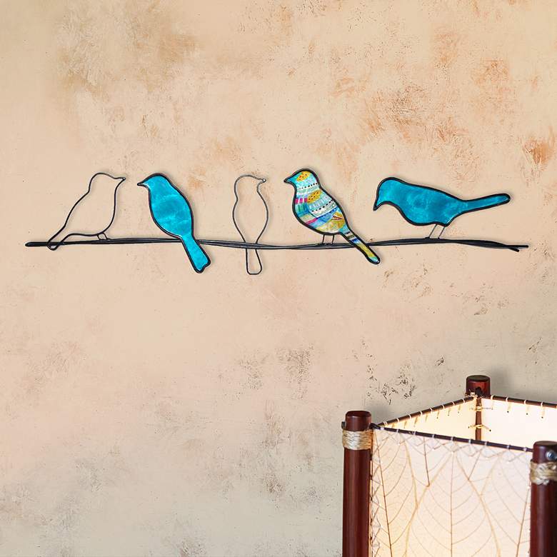 Image 4 Eangee Birds On A Wire 29 inch Wide Blue Capiz Shell Wall Decor more views