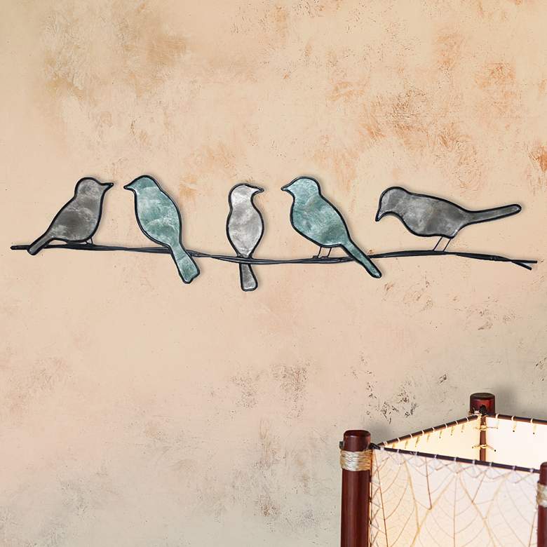 Image 1 Eangee Birds On A Wire 29" Wide Green Capiz Shell Wall Art
