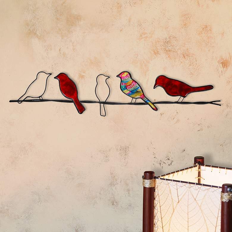 Image 1 Eangee Birds On A Wire 29 inch Wide Red Capiz Shell Wall Decor