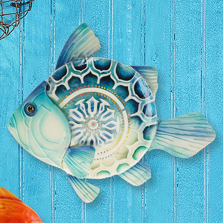 Image 1 Eangee Blue Fish 11" Wide Capiz Shell Coastal Wall Decor