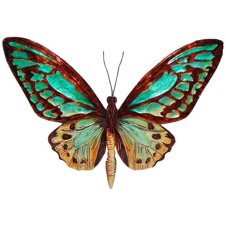 Image 2 Eangee Butterfly 11 inchW Aqua and Gold Capiz Shell Wall Decor