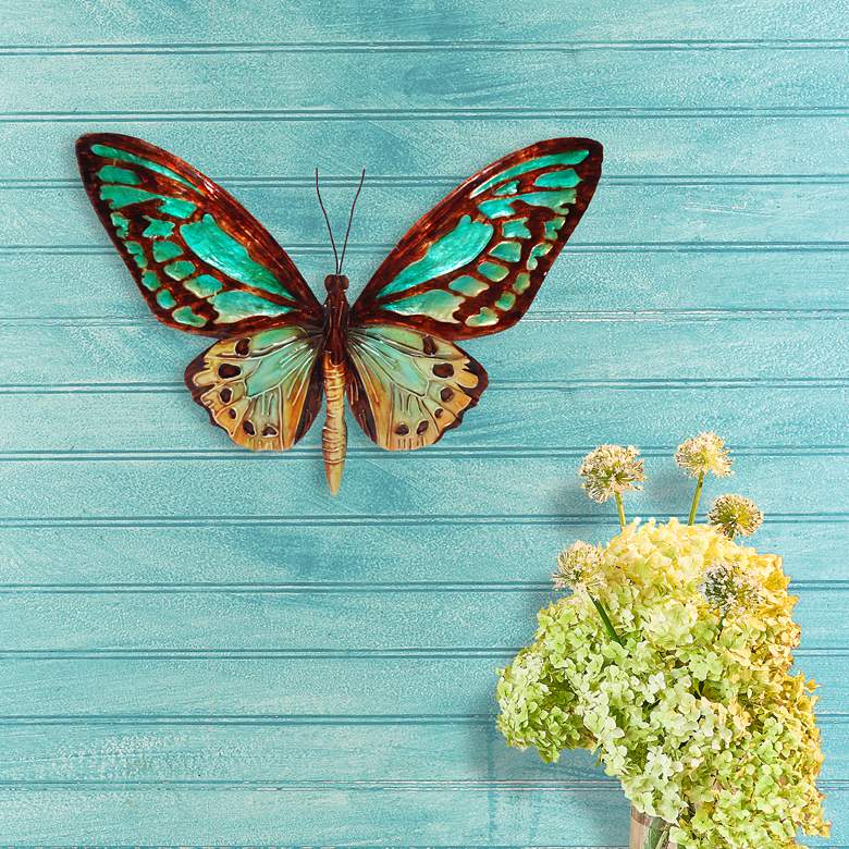 Image 1 Eangee Butterfly 11 inchW Aqua and Gold Capiz Shell Wall Decor