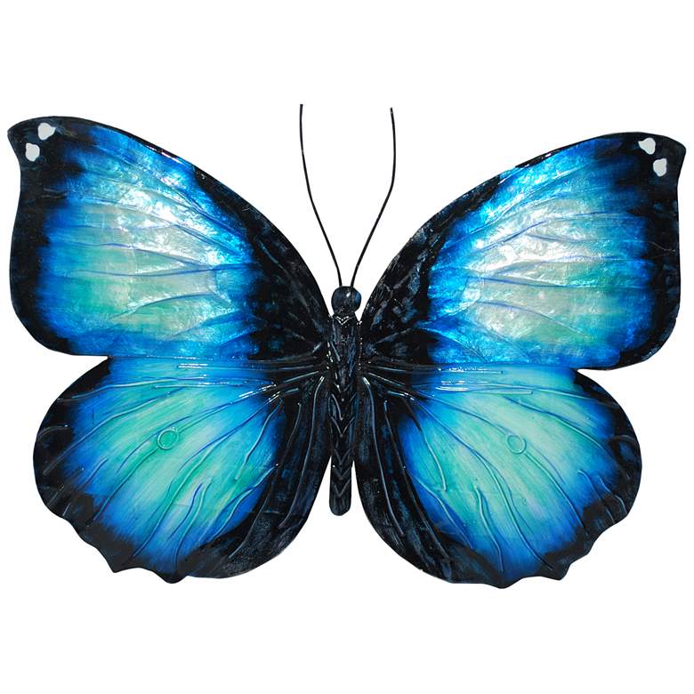 Image 2 Eangee Butterfly 11"W Blue Capiz Shell Wall Decor