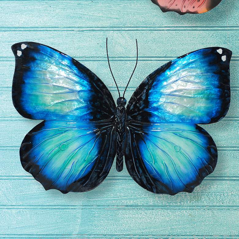 Image 1 Eangee Butterfly 11 inchW Blue Capiz Shell Wall Decor