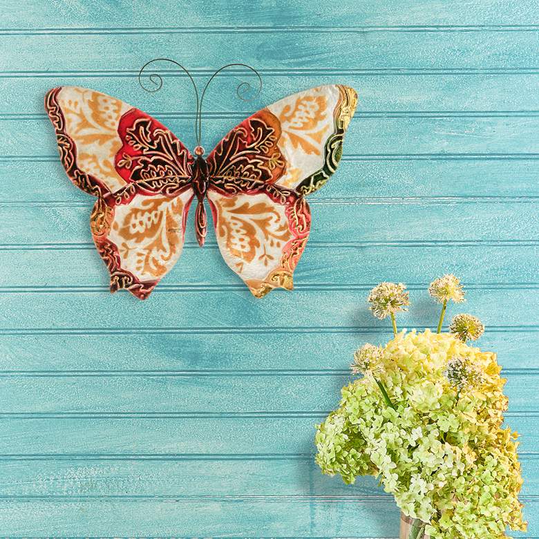 Image 1 Eangee Butterfly 12"W Pearl and Red Capiz Shell Wall Decor
