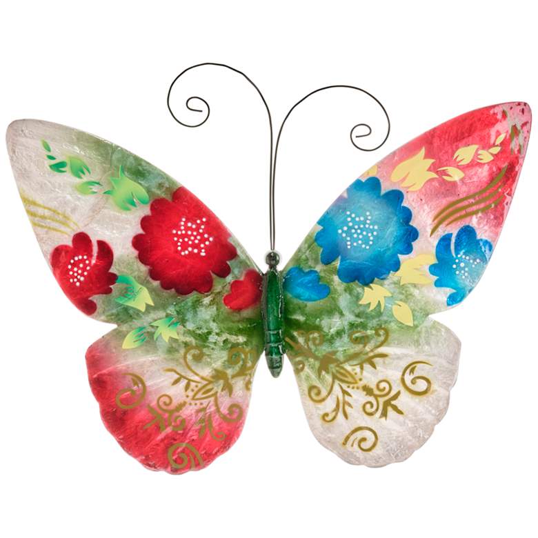 Image 1 Eangee Butterfly 12"W Spring Flowers Capiz Shell Wall Decor