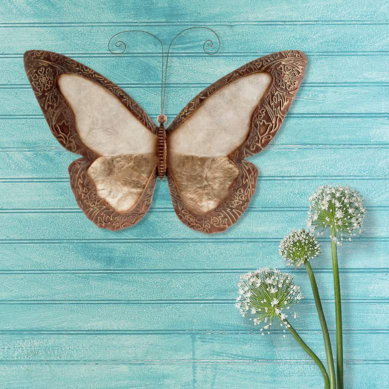 Image 1 Eangee Butterfly 17" Wide Earthtoned Capiz Shell Wall Decor