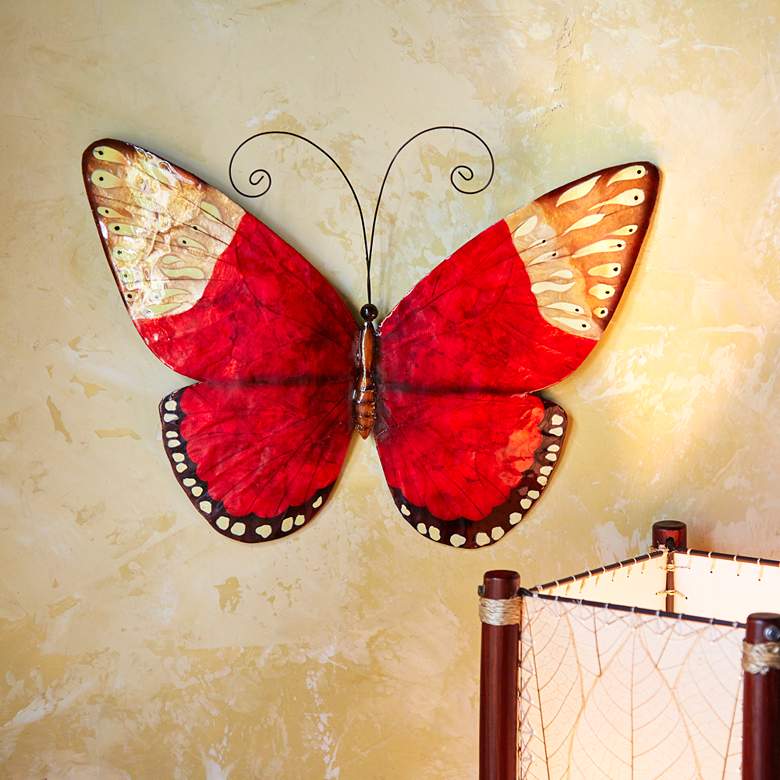 Image 1 Eangee Butterfly 17 inch Wide Red Capiz Shell Wall Decor