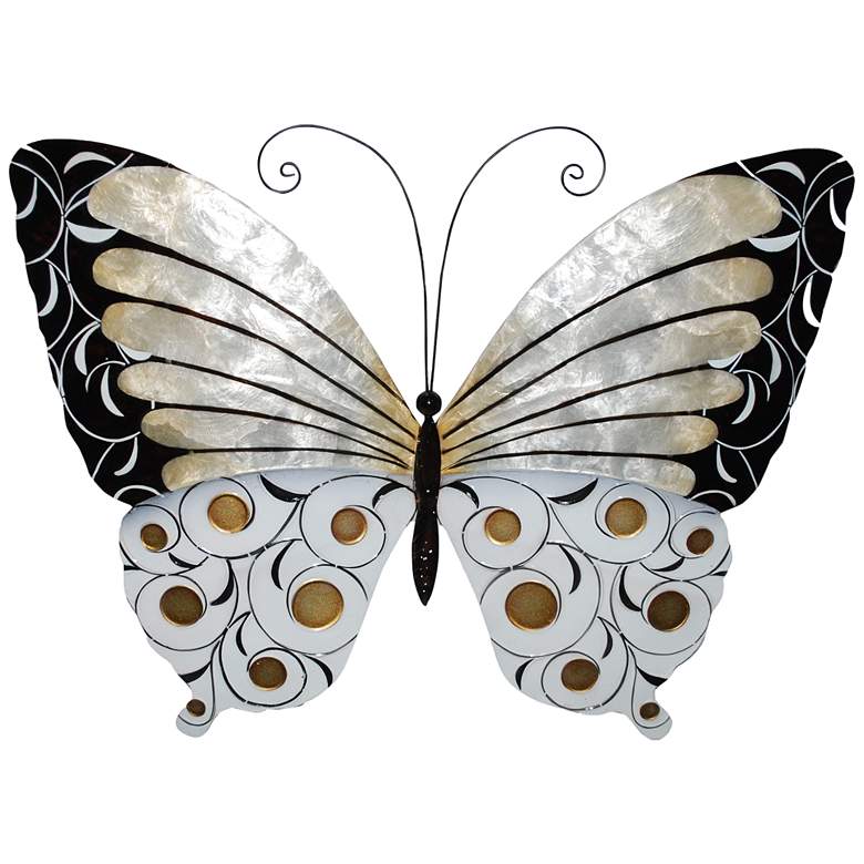 Eangee Butterfly 18&quot; Wide Black Pearl and Gold Wall Decor