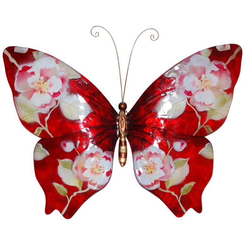 Image 1 Eangee Butterfly 18" Wide Red Capiz Shell Wall Decor
