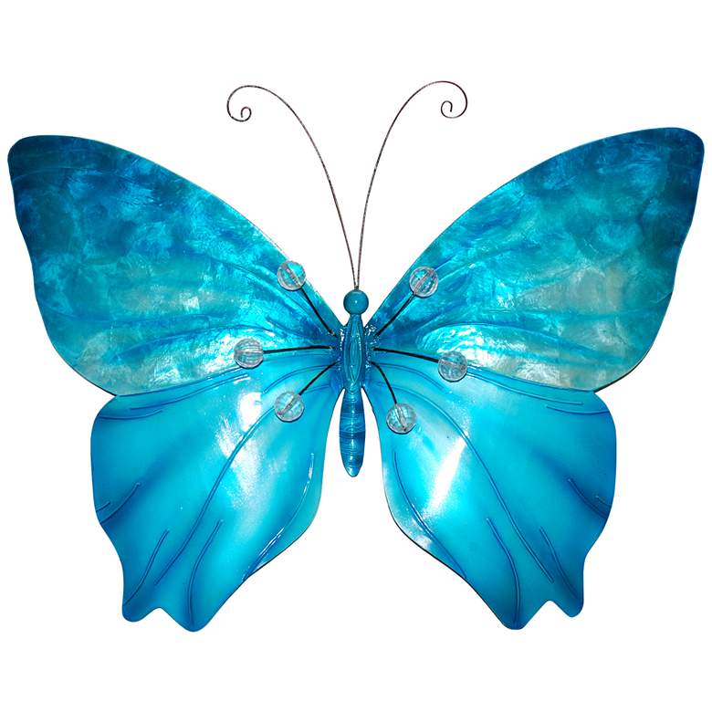 Image 1 Eangee Butterfly 18 inch Wide Sea Blue Capiz Shell Wall Decor