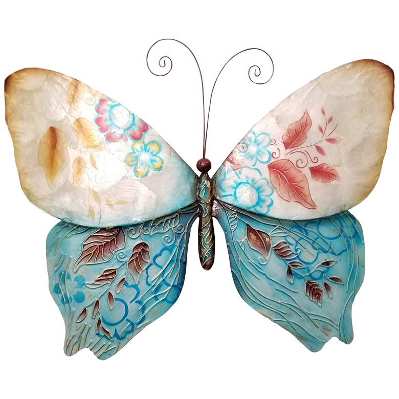 Image 1 Eangee Butterfly 18 inchW Blue and Pearl Capiz Shell Wall Decor