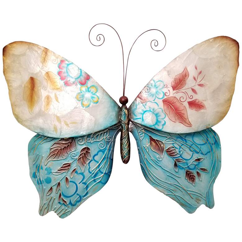 Image 1 Eangee Butterfly 18"W Blue and Pearl Capiz Shell Wall Decor