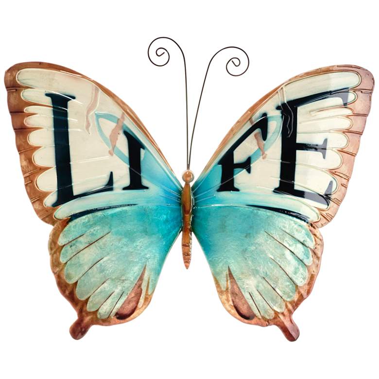 Image 2 Eangee Butterfly 18 inchW Blue Brown Life Capiz Shell Wall Decor